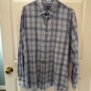 Izod Blue and White Plaid Casual Shirt - Long Sleeve- Size XXL